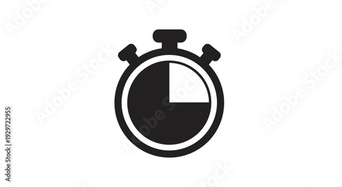 black and white stopwatch icon with quarter time hand drawn illustration for timer design