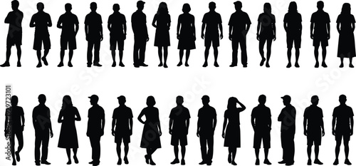 People silhouettes mega collection, men and women standing character set, diverse human figures isolated on white background for crowd, social and design projects