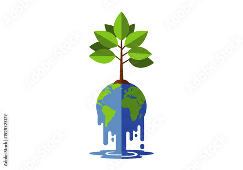 Earth with a small green plant.