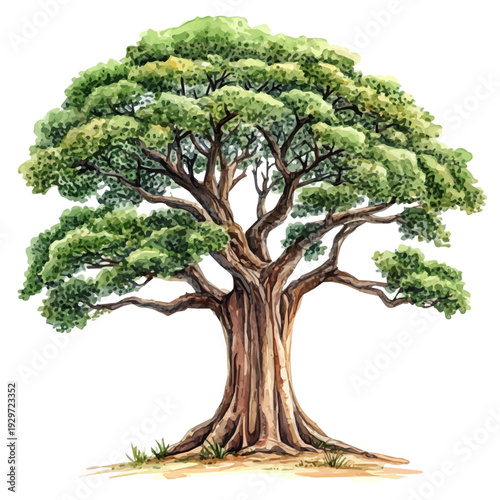 Baobab Tree, watercolor illustration featuring playful movement and lively expressions, isolated on a white background.