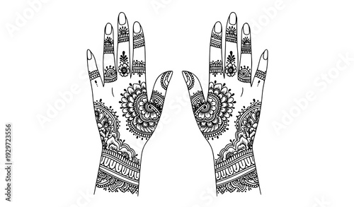 Bridal mehndi two hands vector Arabic style henna wedding illustration