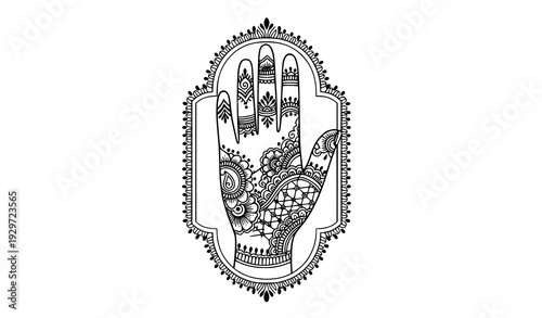 Indian wedding mehendi hand vector Arabic henna decorative frame illustration