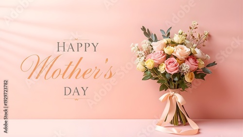 Happy mother's day floral bouquet on pink background