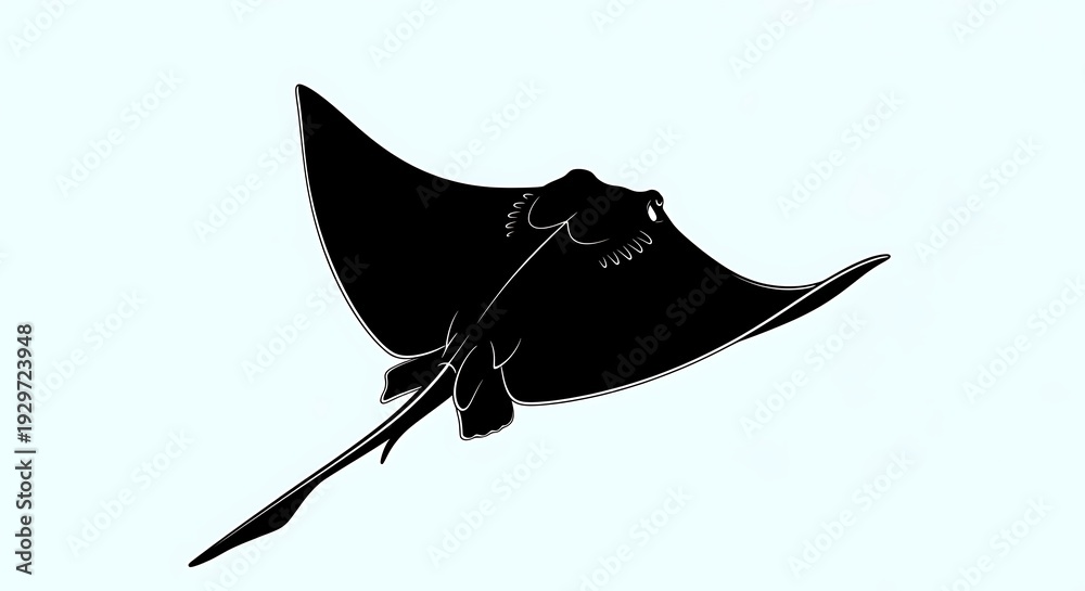 Fototapeta premium Large black manta ray swimming ocean.