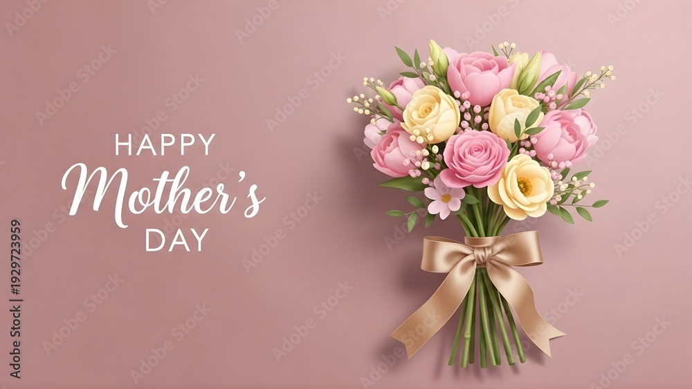 Fototapeta premium Happy mother's day bouquet of pink and yellow roses