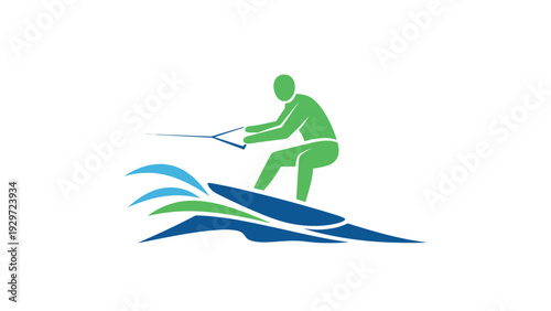 abstract water skiing person silhouette in green and blue hand drawn style design