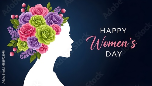 Happy women's day celebration with floral silhouette