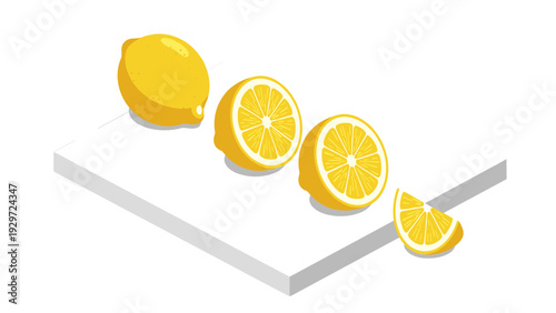 fresh lemon whole and sliced in a hand drawn style on cutting board for food and kitchen design