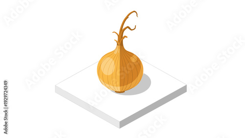 isometric illustration of a single onion vegetable with stem in flat design