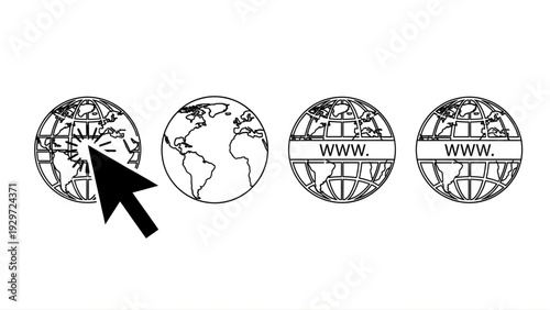 Globe icons with internet and world map illustrations