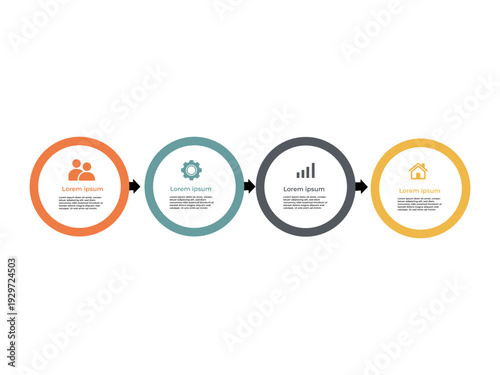 Infographic with four colorful circular diagrams displaying placeholder text and icons