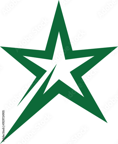 bold deep green five-pointed star logo with inner cutout and lightning slash dynamic sports athletic esports branding design isolated background.