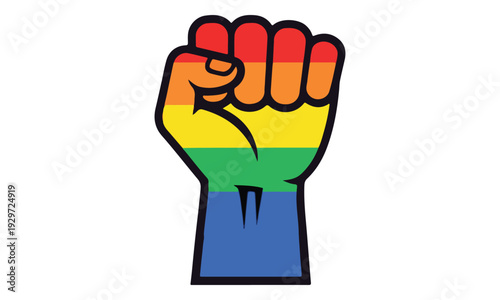 Rainbow Pride Raised Fist Symbol on White Background