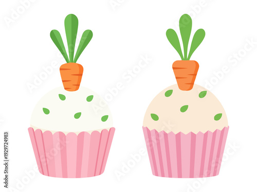 Pink Easter cupcakes with carrot toppers for spring garden parties and seasonal bakery promotions