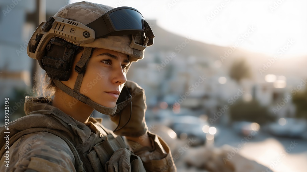 custom made wallpaper toronto digitalSoldier using AI powered translation earpiece to communicate with local population in real time during mission, perfect for military language technology, combat translation system, AI communication