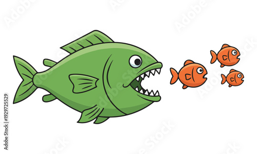 Big Fish Eats Small Fish Cartoon Metaphor Illustration