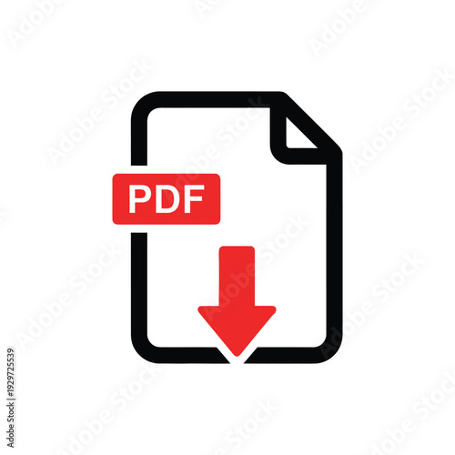 Pdf file icon with download arrow sign isolated on white background for digital document