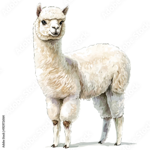 Alpaca, watercolor painting capturing graceful lines and soft blended shades, isolated on a white background.