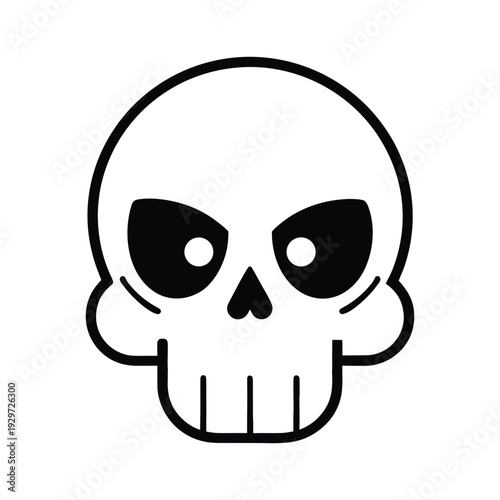 A scary black vector illustration of a human skull and crossbones icon. 