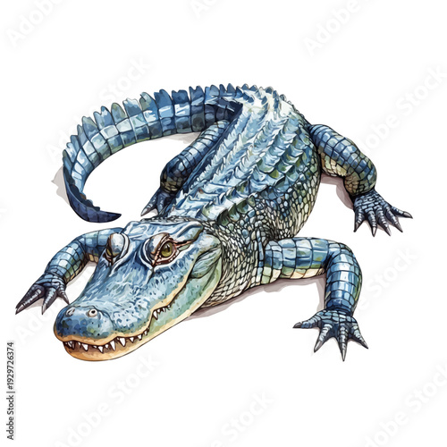 Alligator, watercolor illustration featuring playful movement and lively expressions, isolated on a white background.