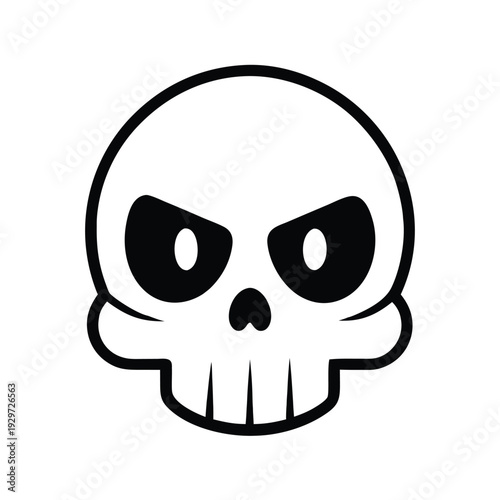 A scary black vector illustration of a human skull and crossbones icon. 