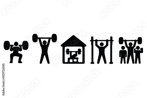 weightlifting gym workout icons set in hand drawn vector style for fitness and exercise design