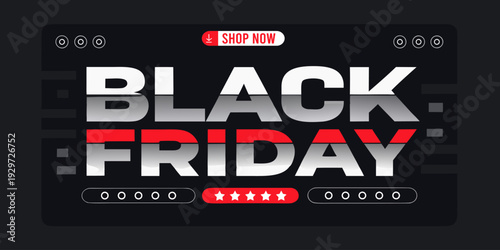 Professional Black Friday discount banner featuring strong typography and dark theme. Perfect for retail promotion, website header and marketing campaign.