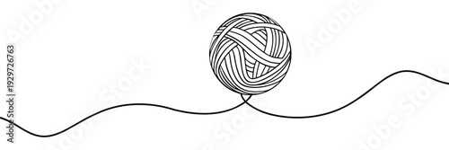 a vector art style. The composition should feature a perfectly round ball of yarn, intricately rendered with fine, parallel lines 