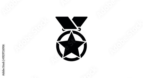 black star medal silhouette icon with ribbon flat simple design