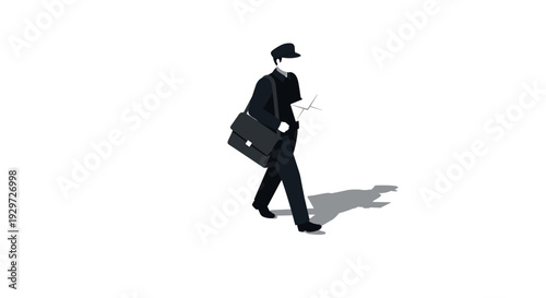 mail carrier walking with envelope and bag minimalist flat vector illustration