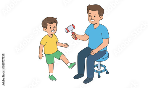 Boy's Reflex Test by Doctor During Pediatric Physical Exam