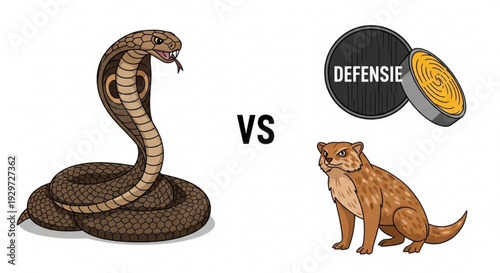 Snake versus weasel with defensie coin animal conflict illustration