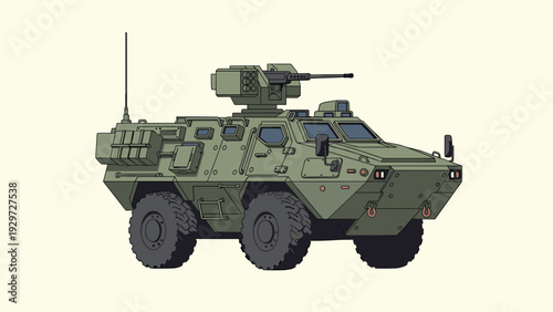 armored military vehicle with mounted weapons hand drawn illustration in flat style