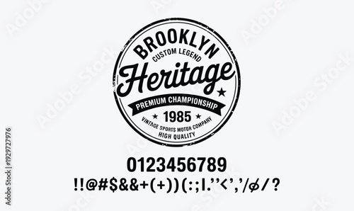 Vintage Brooklyn Heritage Circular Seal with Script Typography and 1985 Date for Athletic Apparel and Custom Motor Company Branding