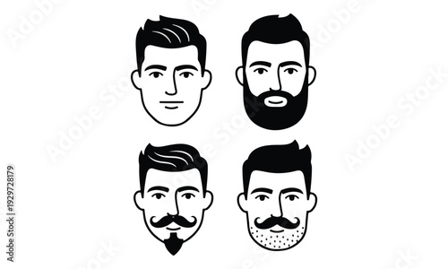Male facial hair styles set: beard, mustache, clean shaven, stubble icons