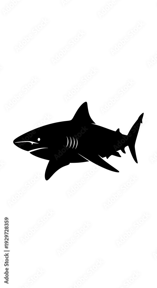 Obraz premium Black silhouette of a shark swimming.