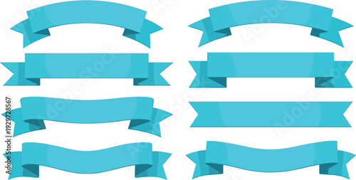 Blue Ribbon Banner Vector Set with Curved Decorative Labels and Scroll Shapes for Awards Promotions Badges and Graphic Design