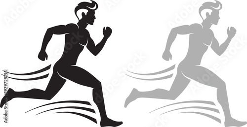 Vector illustration of a man running with dynamic motion and halftone effect showcasing athleticism and speed in a minimalist design concept for graphics and logos