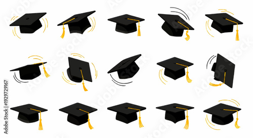 Graduation cap academic icon set