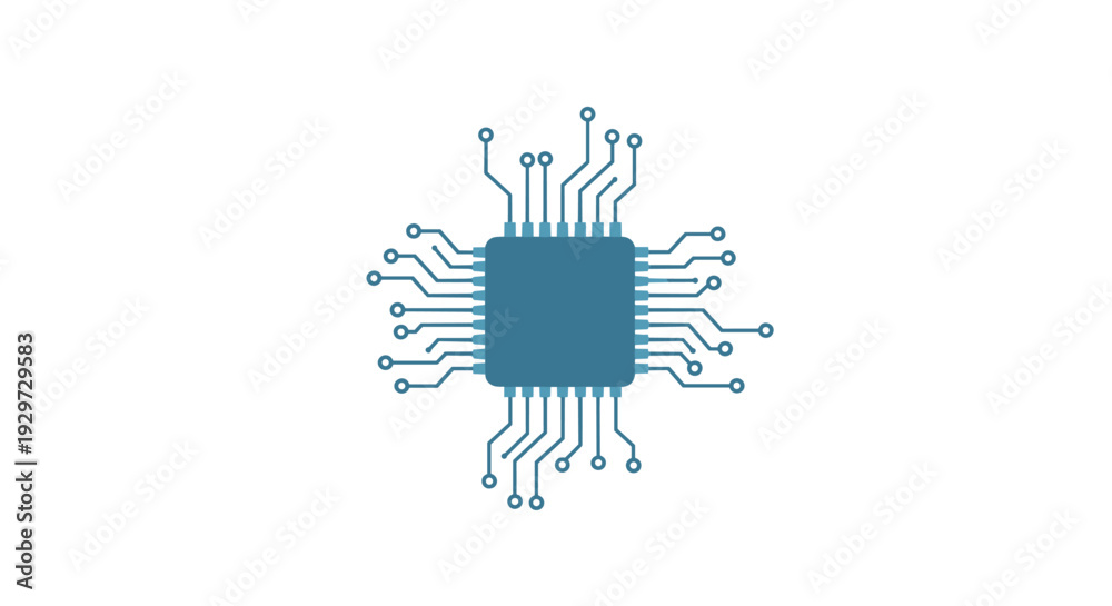 Obraz premium blue microchip with circuit lines technology flat style electronic component illustration