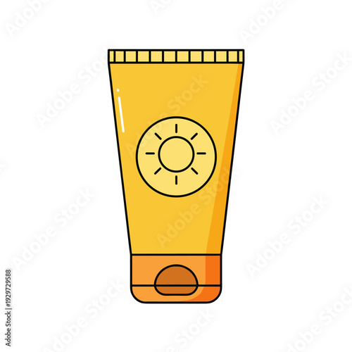 yellow sunscreen tube with sun icon hand drawn flat style skin care product illustration