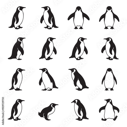Wallpaper Mural Walking Penguin Silhouette Vector Set – Antarctic Bird Movement Collection Torontodigital.ca