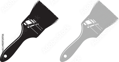 Paint brushes with black and gray bristles and handles displayed side by side in a vector graphic illustration design