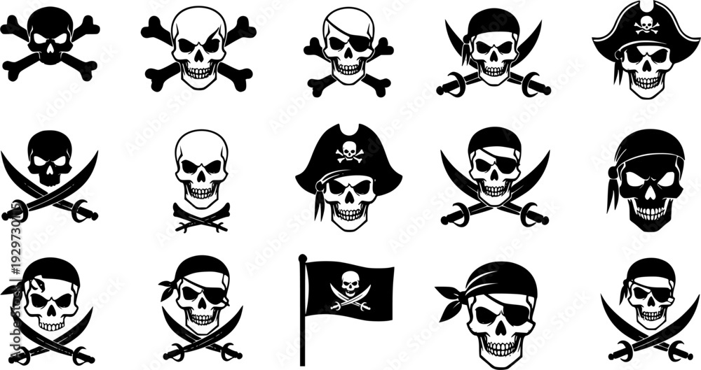 Obraz premium Pirate flag a skull with crossbones silhouette, skull and crossbones flag icon, vector illustration 