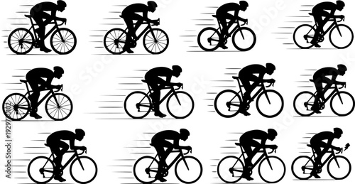 high quality race bicyclist silhouette - vector. Transparent background PNG, cutout
