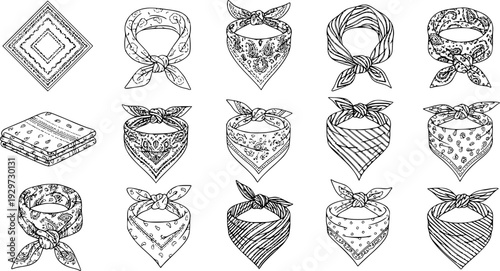 set of women's scarf flat sketch vector illustration cad mock up template

