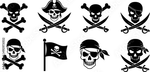 Pirate flag a skull with crossbones silhouette, skull and crossbones flag icon, vector illustration
