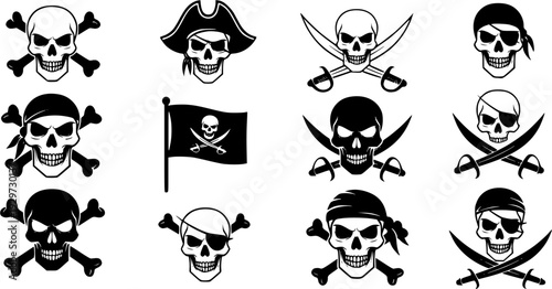Pirate flag a skull with crossbones silhouette, skull and crossbones flag icon, vector illustration
