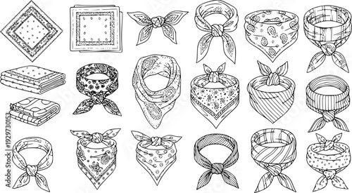 set of women's scarf flat sketch vector illustration cad mock up template
