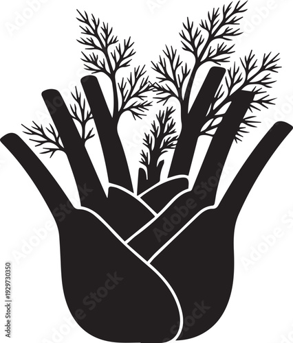 Minimalist Fennel Bulb With Fronds Silhouettes For Food Graphic Design